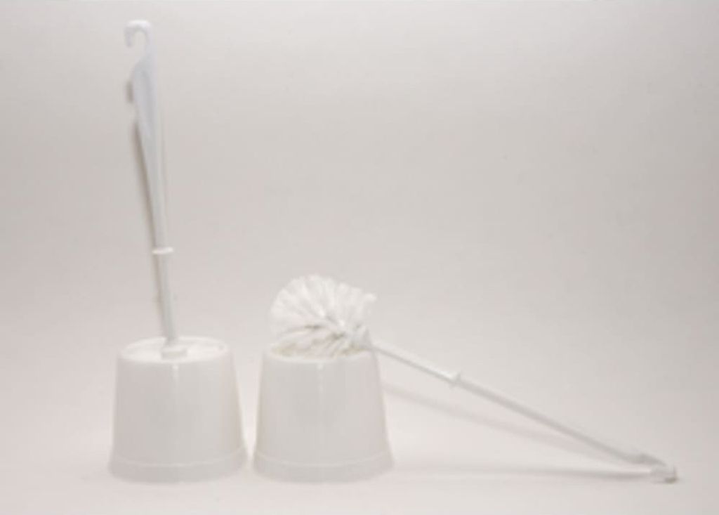 Frisches Badezimmer: Weiße Toilettenbürste mit elegantem Halter, 370mm, für hygienische WC-Reinigung, 1 Stück.