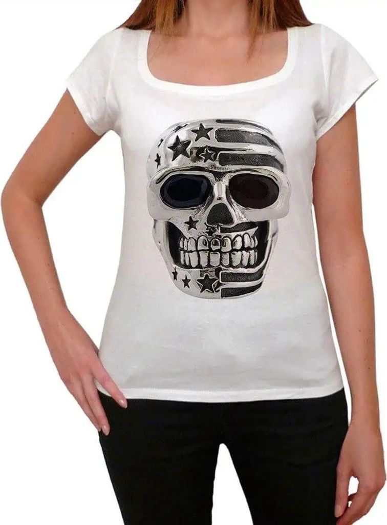 Damen Grafik T-Shirt Schädel usa 1 – Skull Usa 1 – Öko-Verantwortlich Vintage Jahrgang Kurzarm Lustige Druck Geburtstag Geschenk Frau