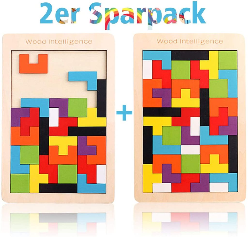 Tetris Holz Tangram Kinder Spiel bunt Puzzle geometrisch Formen Box Knobelspiel 