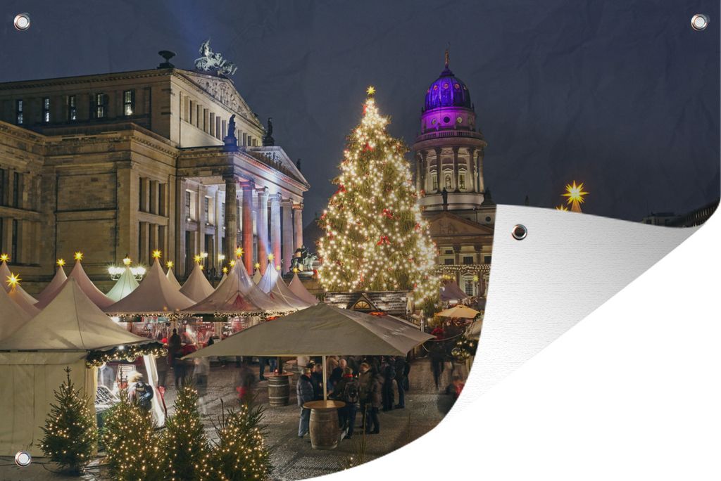 MuchoWow 90x60 cm Outdoor-Poster Gartendeko Sichtschutz Garten Poster für den Garten Berlin - Weihnachtsmarkt - Deutschland