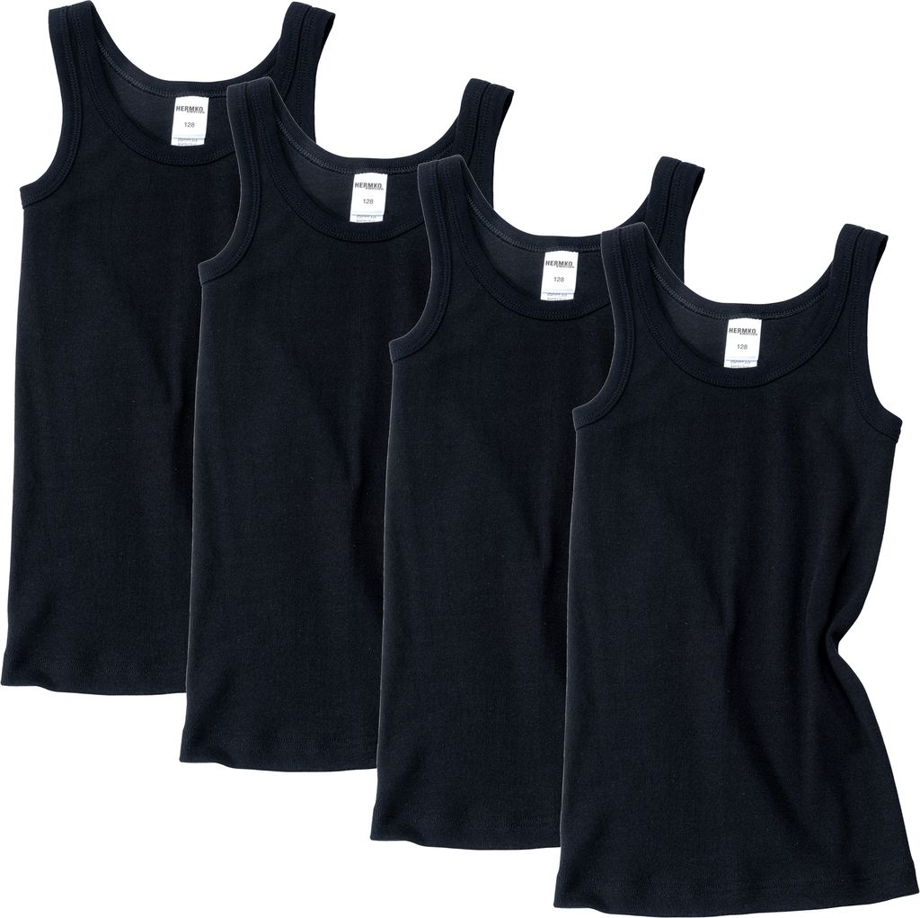 HERMKO 2800 4er Pack Jungen Unterhemd (Weitere Farben) Baumwolle, Farbe:schwarz, Größe:104