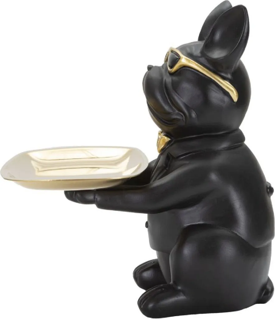 Statue Bouledogue Décorative Noire et Dorée avec Vide-poche Design Chic