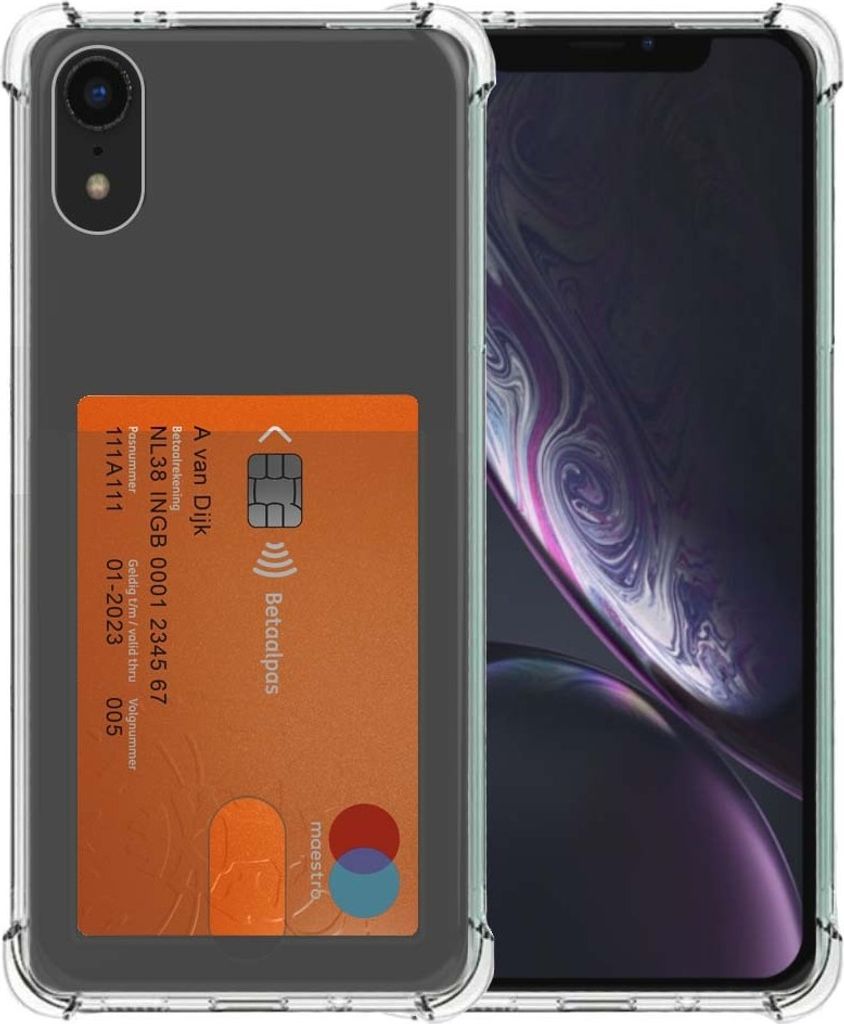 Smartphonica Telefoonhoesje Geschikt voor iPhone Xr met Pasjeshouder Doorzichtig Siliconen - Transparant TPU Shockproof Backcover Case with Card ...