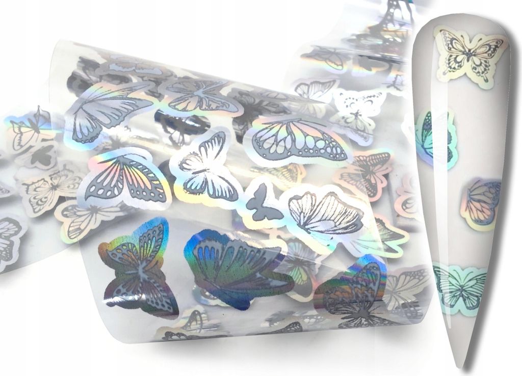 TRANSFERFOLIE für Nägel 40cmx4cm SCHMETTERLINGE HOLO