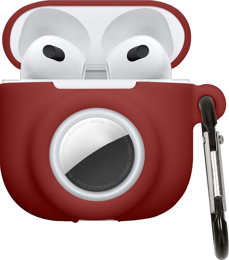 kwmobile 2-in1 Hülle kompatibel mit Apple Airpods 4 - Kopfhörer Case kompatibel mit Airtag - Weiches Silikon Cover - Schutzhülle mit Karabiner -
