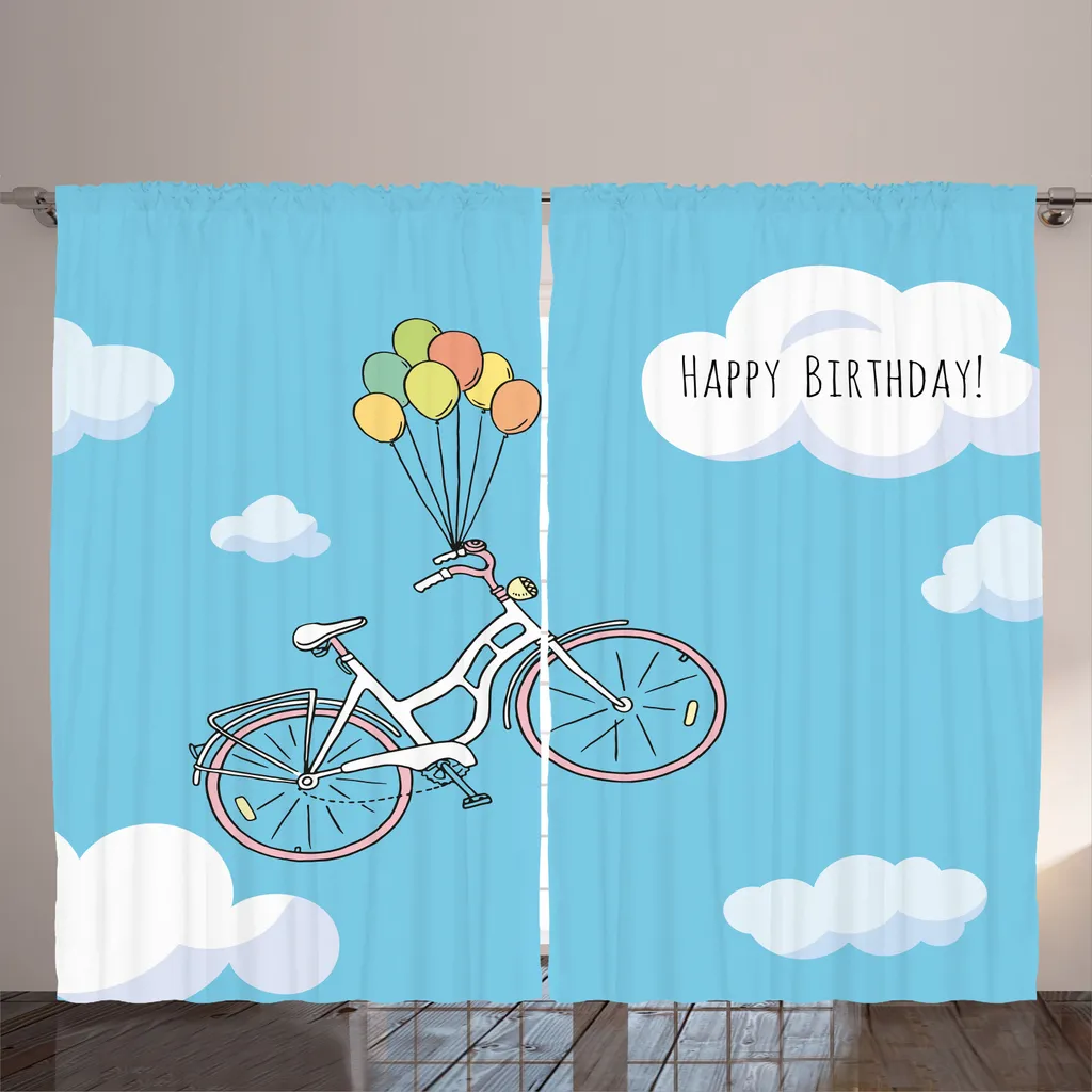 Rideau rustique ABAKUHAUS Bike Party 280 x 225 cm bleu ciel et multicolore