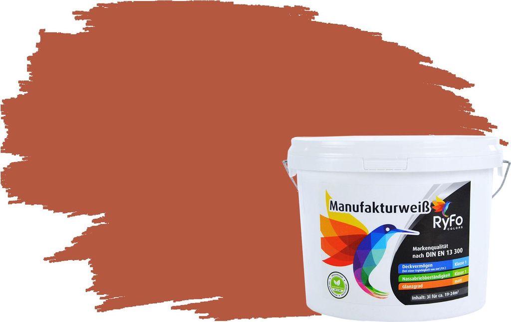 RyFo Colors Bunte Wandfarbe Manufakturweiß Rotorange 3l - weitere Orange Farbtöne und Größen erhältlich, Deckkraft Klasse 1, Nassabrieb Klasse 1