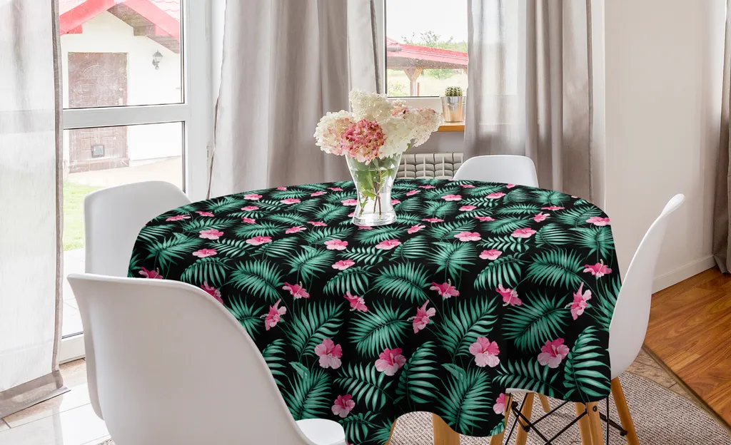 ABAKUHAUS tovaglia rotonda hawaiana, estate romantica ed esotica, tovaglia circolare per sala da pranzo e decorazione della cucina, 150 cm, verde menta rosa pallido