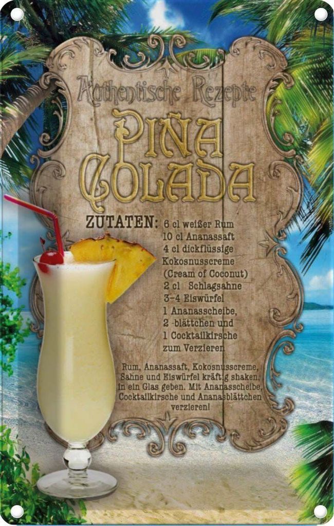 vianmo Blechschild 30x20 cm Rezept Pina Restaurant Küche Colada Zutaten Rum Ananas England Bar Club Alkohol