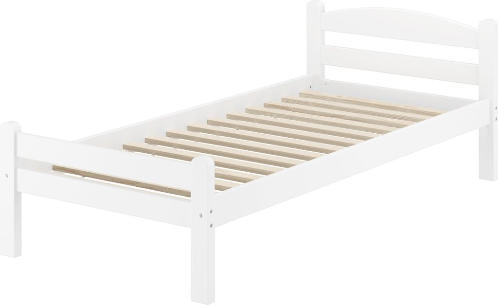 Weißes Einzelbett Buche massiv 80x200 Bettgestell und wählbare Ausstattung V-60.45-08WRollrost inkl.