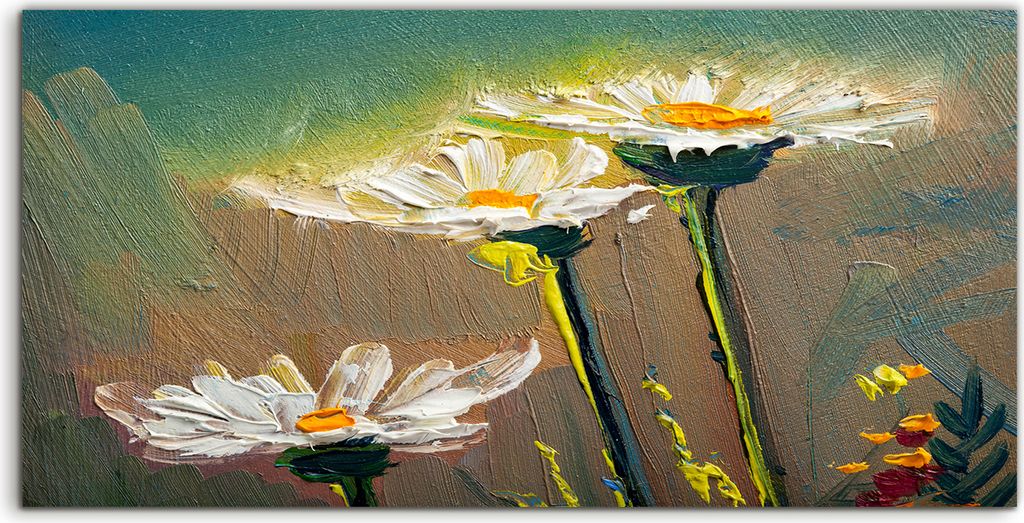 Coloray Acrylbild 140x70 Wandbild Acrylbilder Kunst Bild Natur Blumen Margeriten