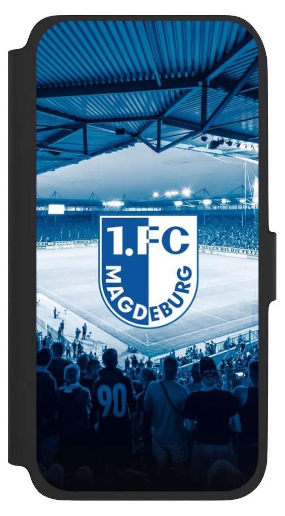 NIVOCASE Klapphülle für Samsung Galaxy A17 5G Handyhülle aus Kunst Leder NIVOflip schwarz Stadion 1. FC Magdeburg 1. FCM