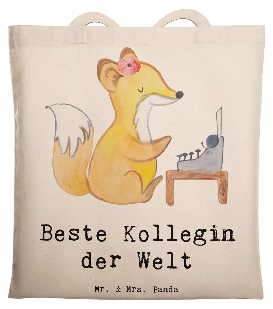 Mr. & Mrs. Panda Jutebeutel Fuchs Beste Kollegin der Welt - Transparent - Geschenk, Beruf, Büro, Geschenkidee, Stoffbeutel, Arbeit, Ruhestand, Fre...