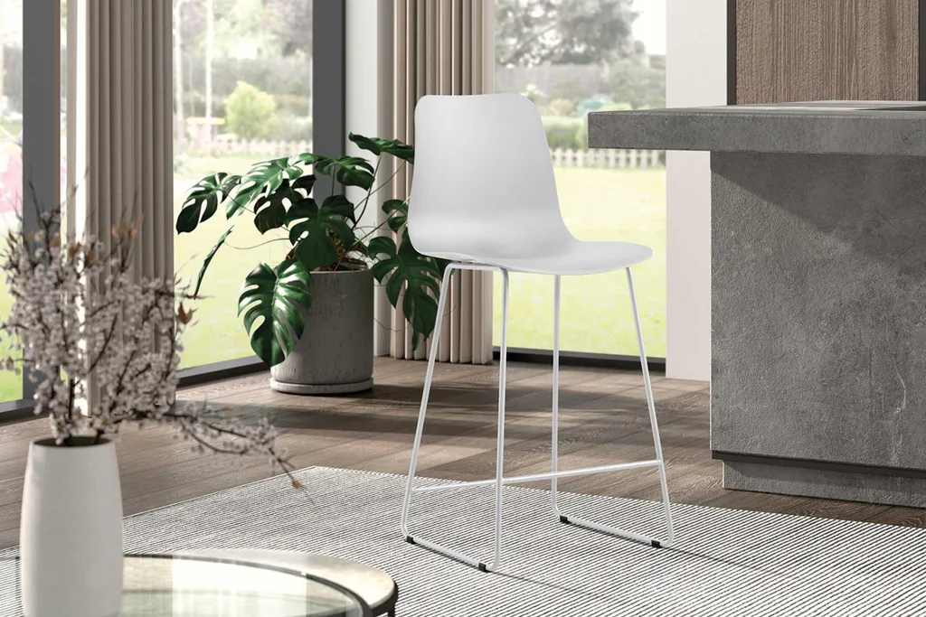 Chaise de bar blanche Marie-white, tabouret haut fixe pour îlot central - 3