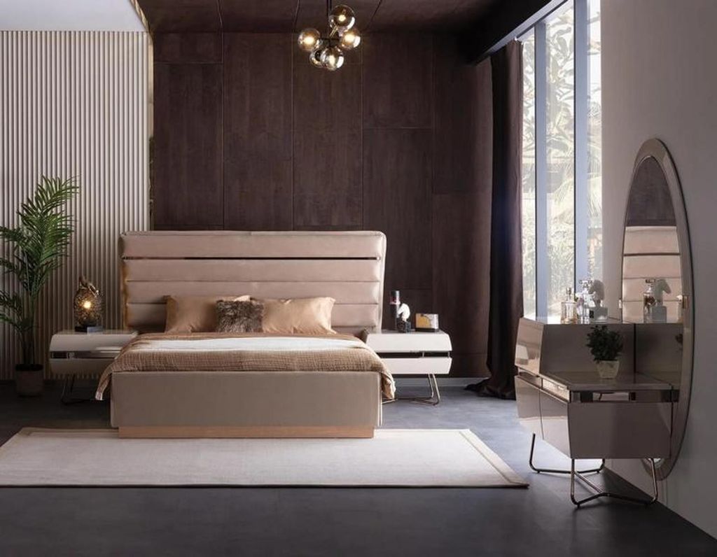 Bett 2x Nachttische Kommode mit groß Spiegel Schlafzimmer Set Komplett 5tlg