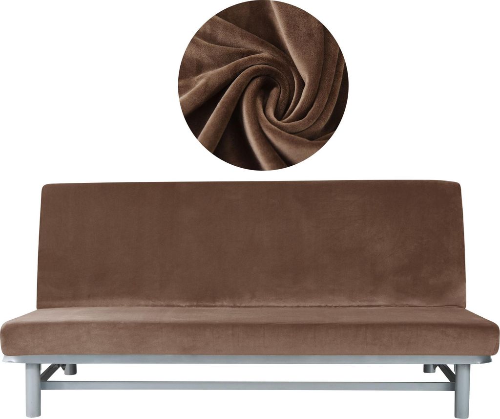 Elastischer Velours-Bezug für Schlafsofa / Couch 190–210 cm in Braun – Schonbezug