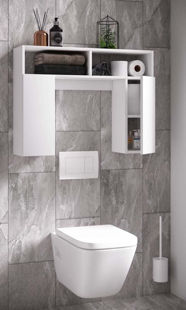VCM Holz Wandregal | Überbau WC Toilette | Maße: H. 61 x B. 76 x T. 20 cm | 2 kleine Drehtüren mit ja 2 Fächer | 2 offene Regalfächer - Tinoli S