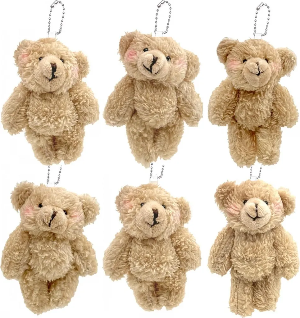 Mini doudou porte-clés ours pour cadeaux d'invités mariage et baptême x6