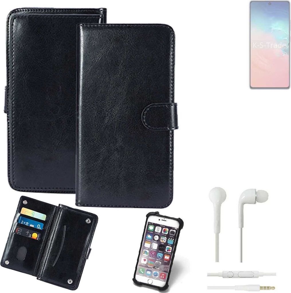 K-S-Trade 360° Hülle kompatibel mit Samsung Galaxy S10 Lite inkl. Headphones schwarz Kunstleder Case BookCase WalletCase Kunstlederederhülle