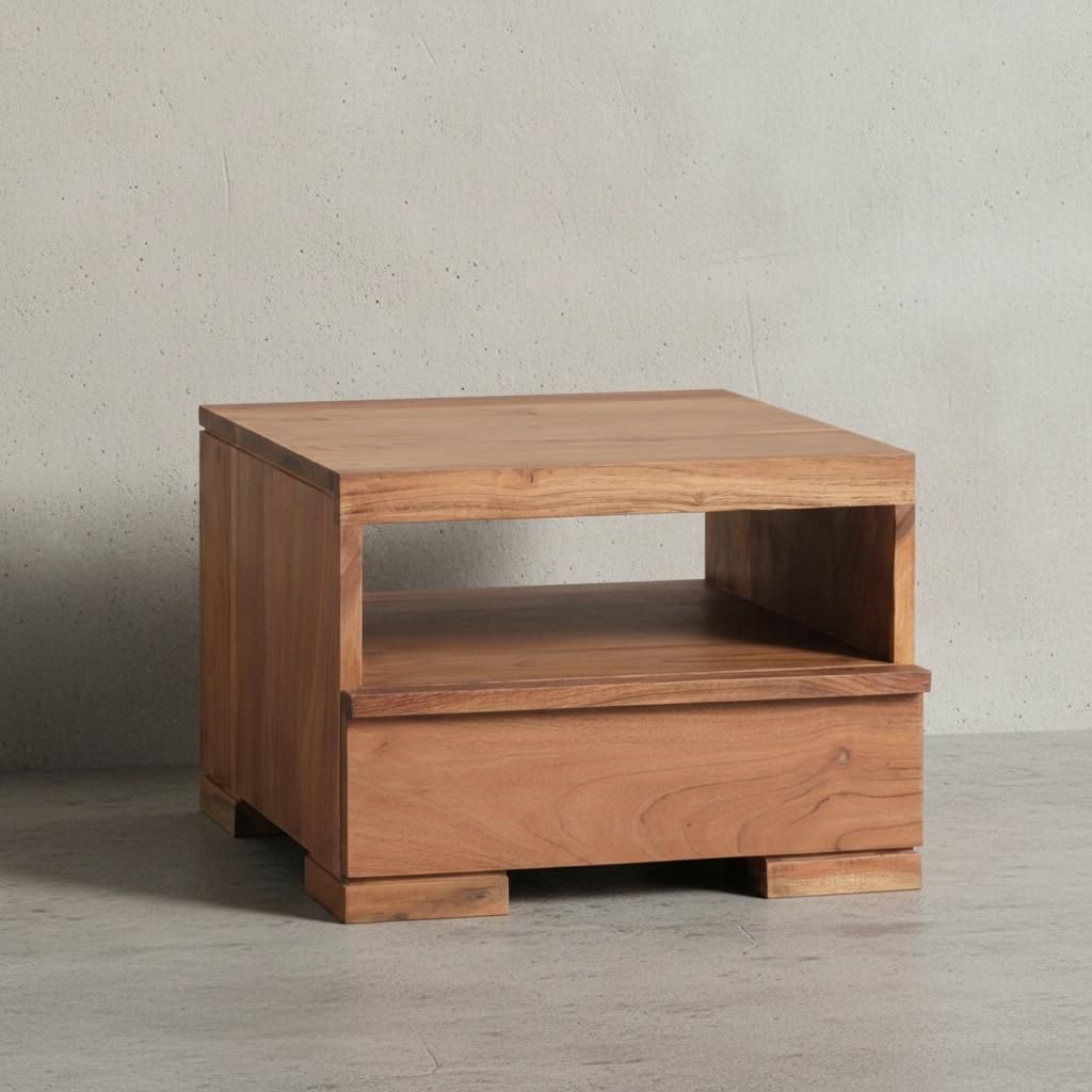 Nachtkonsole "Nako" Massivholz: Schublade, Ablage, Landhausstil, pflegeleicht, montiert geliefert. Beige, 40x40x30 cm | Kadima Design