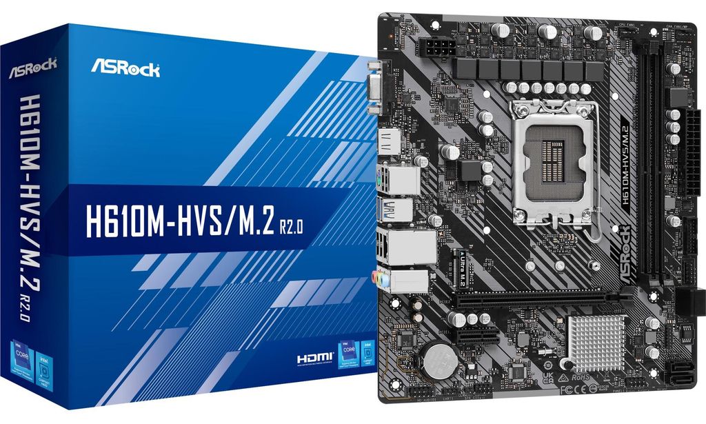 ASRock H610M-HVS/M.2 R2.0 - Motherboard - micro ATX - LGA1700-Sockel - H610 Chipsatz - USB 3.2 Gen 1 - Gigabit LAN - Onboard-Grafik (CPU erforderlich)