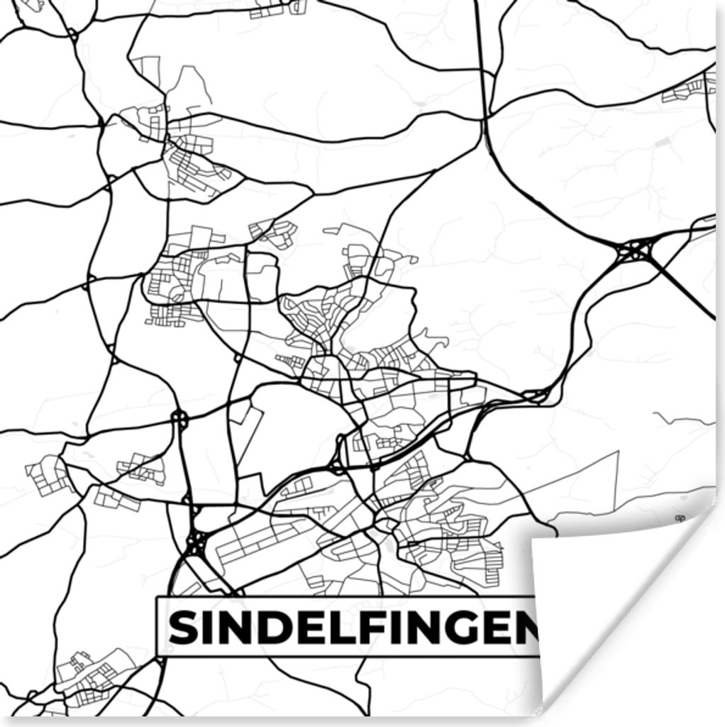 MuchoWow Poster Sindelfingen - Karte - Stadtplan 100x100 cm - Babyzimmer