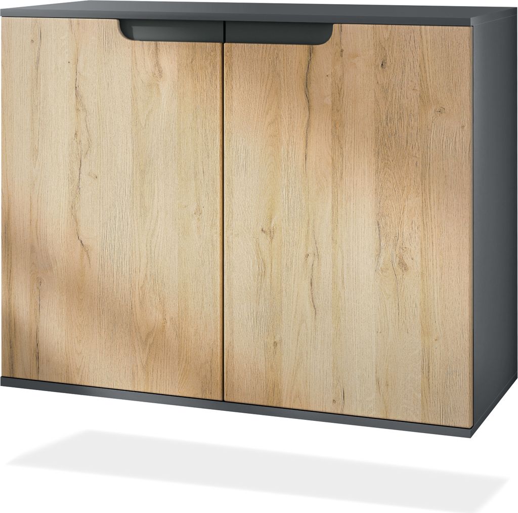 Vladon Kommode Sylt V3, Moderner Küchenschrank mit 2 großen Türen Anthrazit matt / Eiche Natur (92,5 x 73.5 x 35)