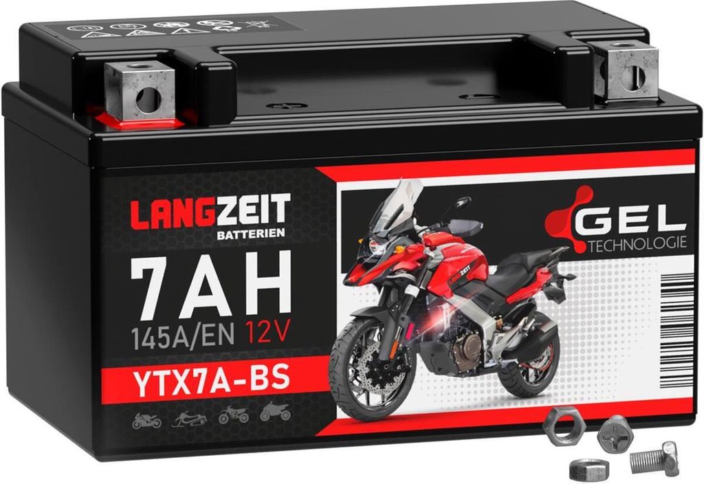 Langzeit Gel Motorradbatterie YTX7A-BS 7Ah 12V Produktbild 
