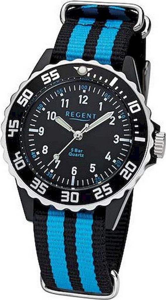 Regent montre d'enfant textile bracelet tissu noir bleu Image du produit 