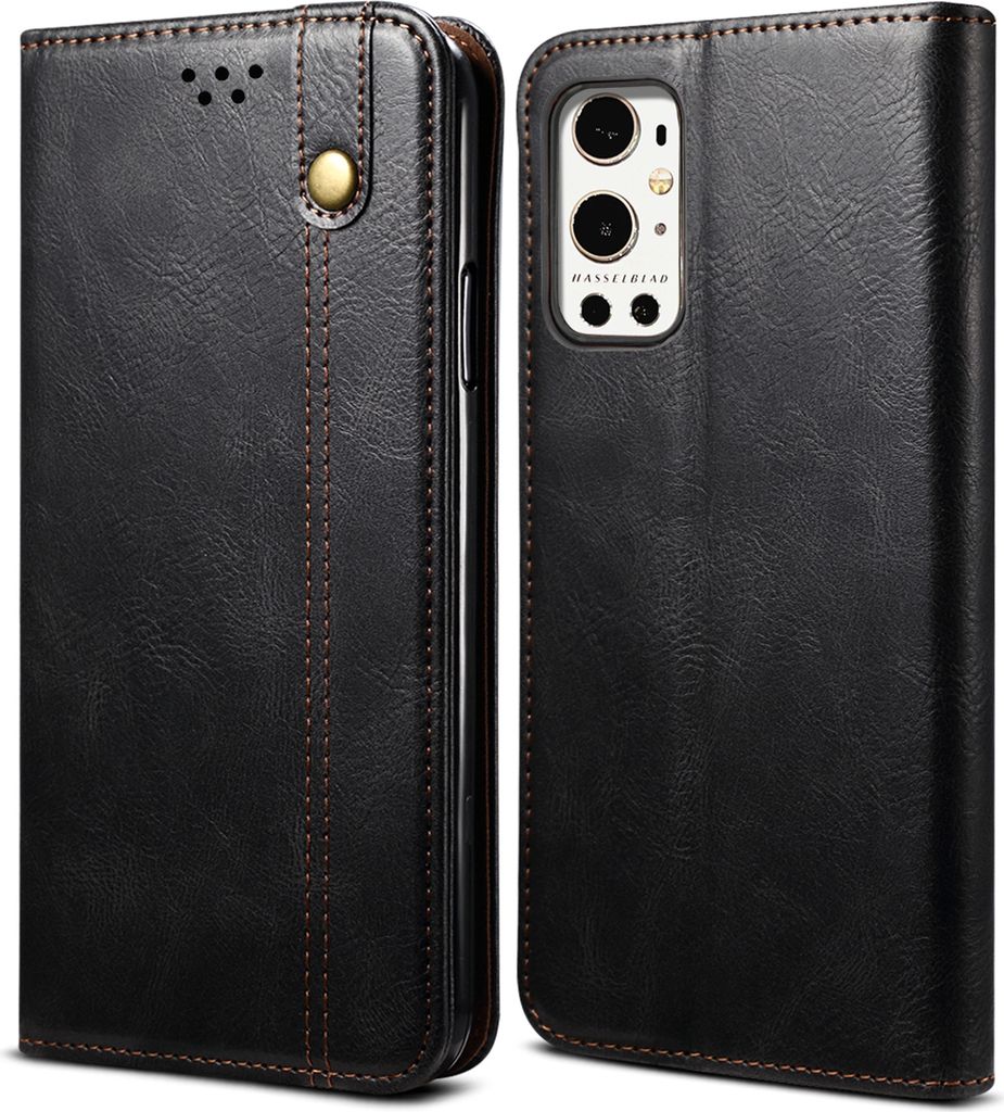 OnePlus 9 Pro Hülle, LaimTop Leder Flip Brieftasche Schutzhülle für OnePlus 9 Pro Schwarz