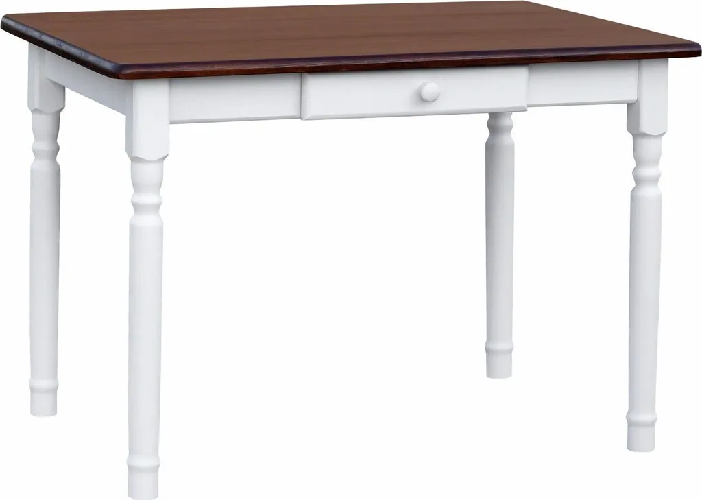 Tavolo bianco II con cassetto in legno di pino massiccio con piano in colore noce 90 x 60 cm