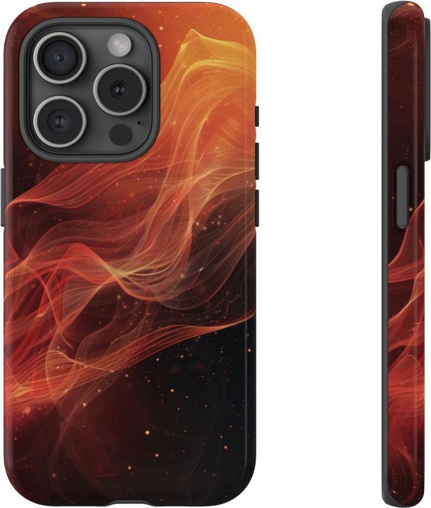 Abstrakte fließende Wellen in Orange und Rot – Hülle Kompatibel mit iPhone 15 Pro