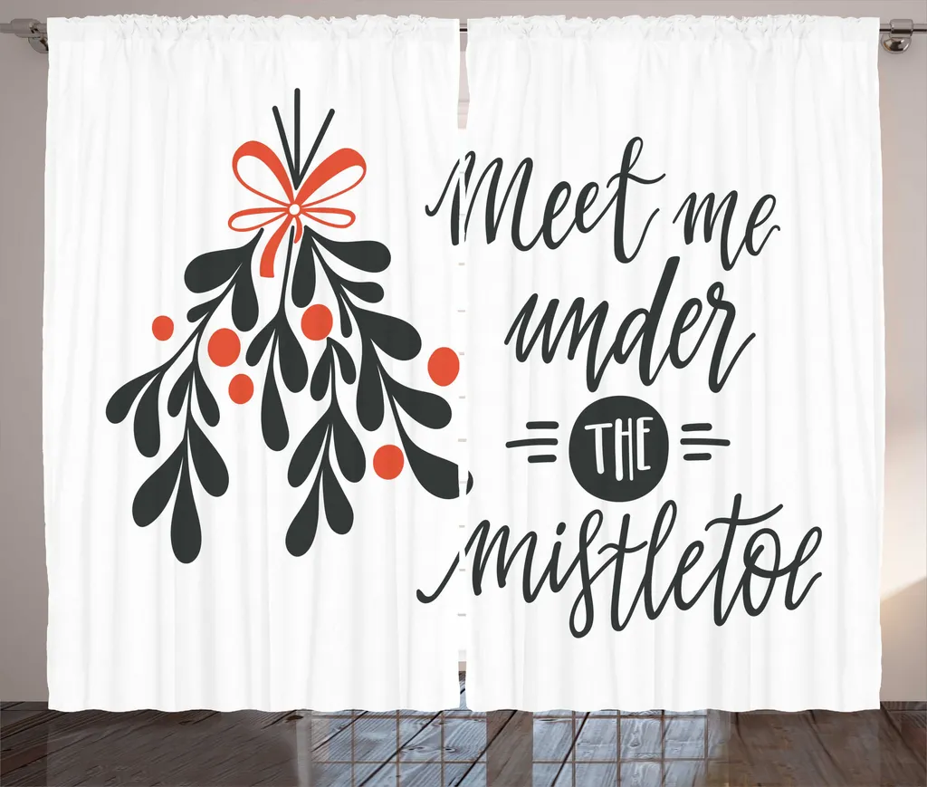 ABAKUHAUS Citazione Tenda rustica, Meet Me Under Mistletoe, Soggiorno Nastro universale Tende con passanti e ganci, 280 x 175 cm, Grigio antracite Rosso cinabro