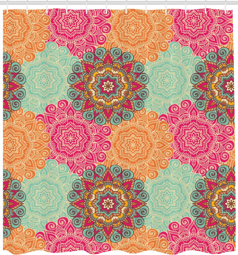 Rideau de douche ABAKUHAUS Mandala orange et fuchsia 175 x 240 cm