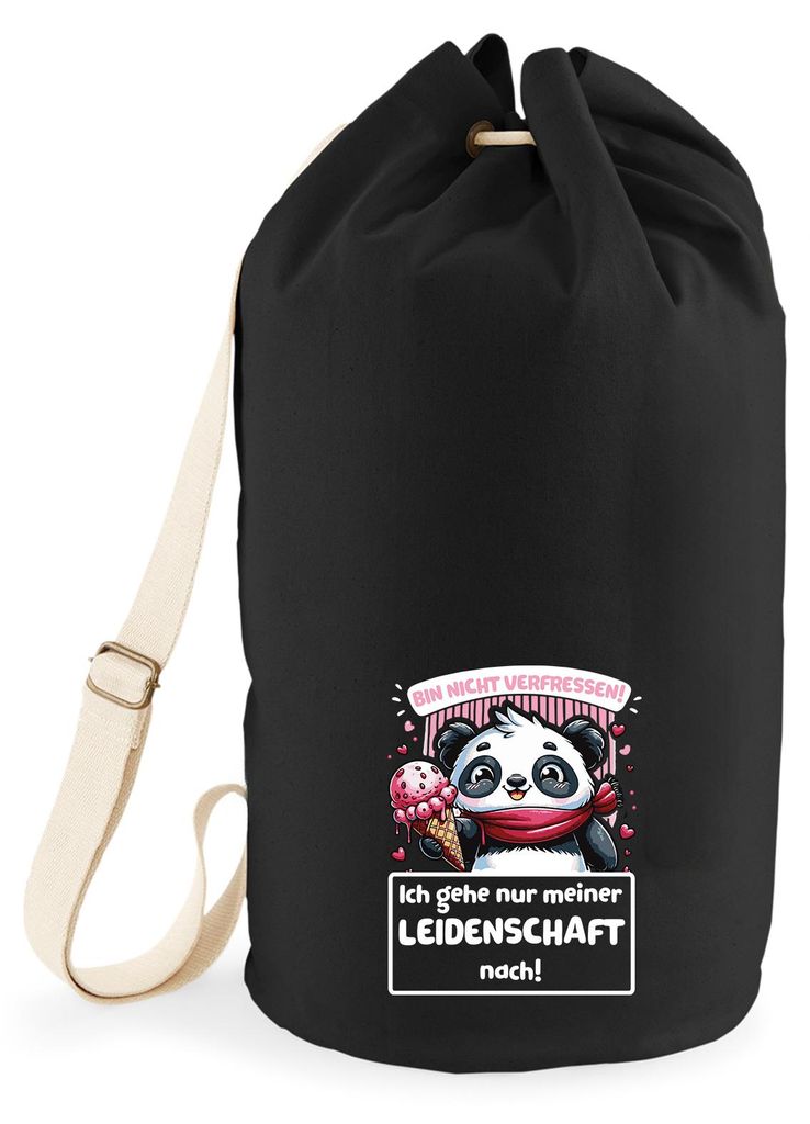 Huuraa Seesack Verfressen, gehe Leidenschaft nach Pandabär 20 Liter Black Baumwolle Rucksack Geschenkidee