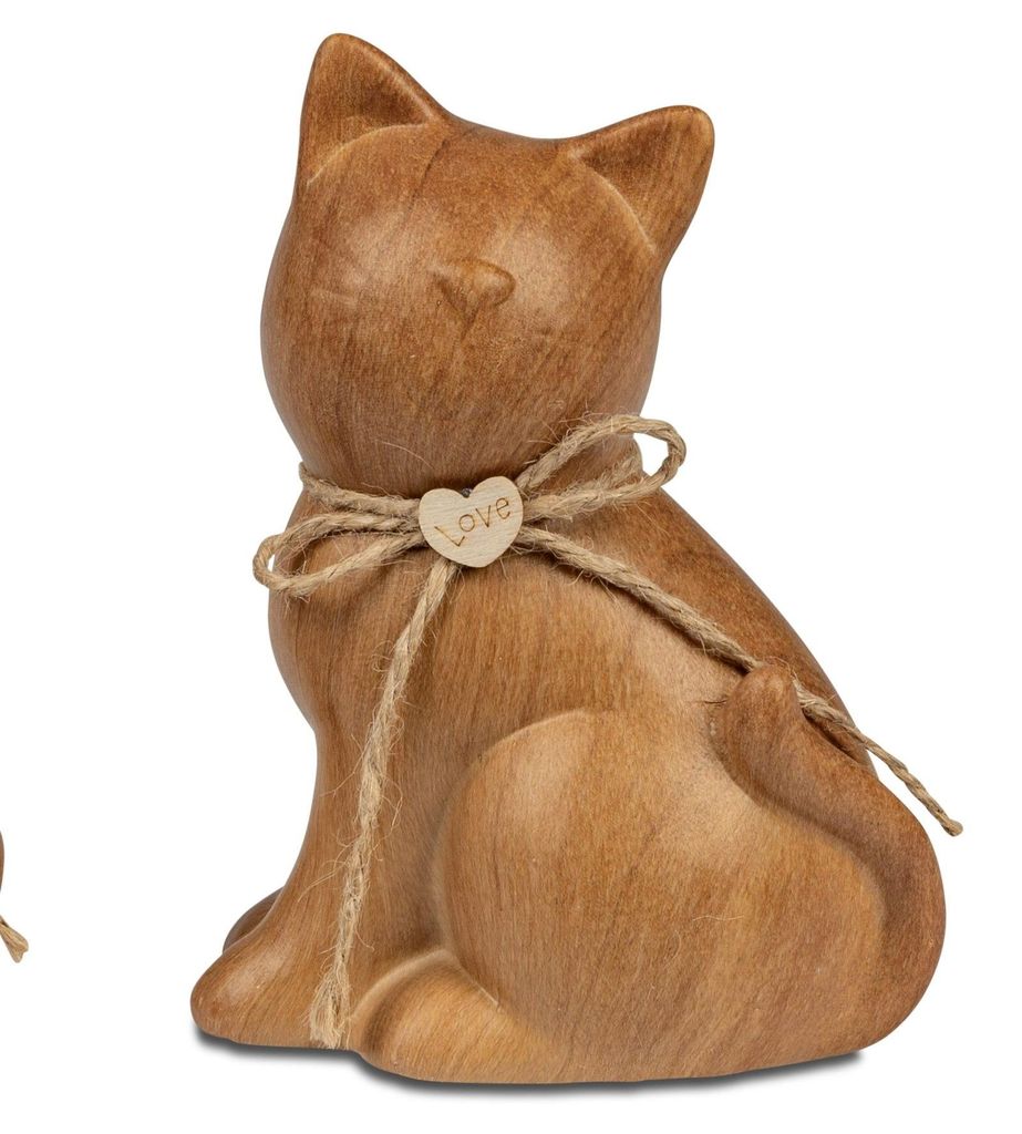 Dekofigur Katze HOLZOPTIK sitzend H. 15cm braun Steingut Produktbild 