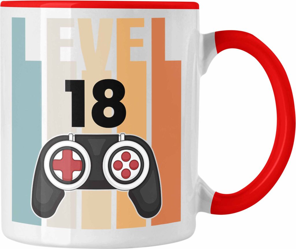 Trendation - 18. Geburtstag Tasse Gamer Jungs Jungen Geschenkidee zum Geburtstag Lustig Achtzehn (Rot)
