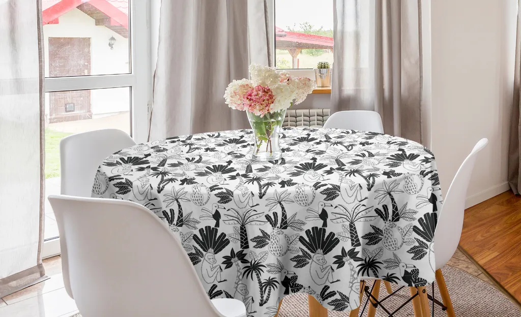 Tovaglia Rotonda 150 cm ABAKUHAUS Jungle - Grigio Antracite e Bianco