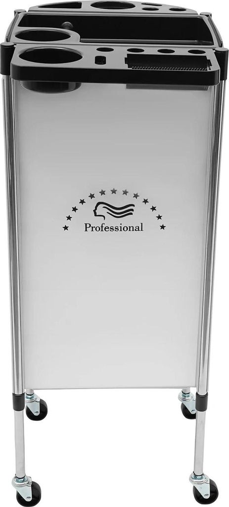 Friseurwagen - Salonwagen - 6 Ebenen - 5 Schubladen - 4 Lenkrollen - Edelstahlrohr & Kunststoff - Schwarz