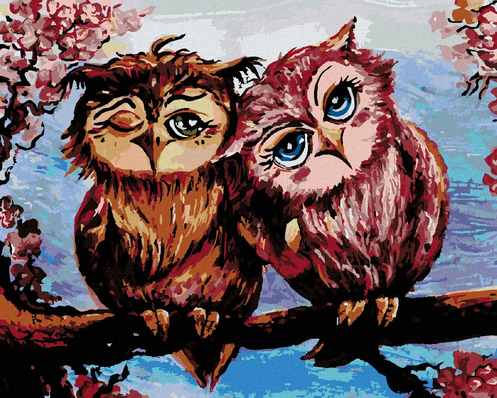 Zuty - Pittura con diamanti - GUFI SU UN ALBERO, 40x50 cm, tela tesa su telaio