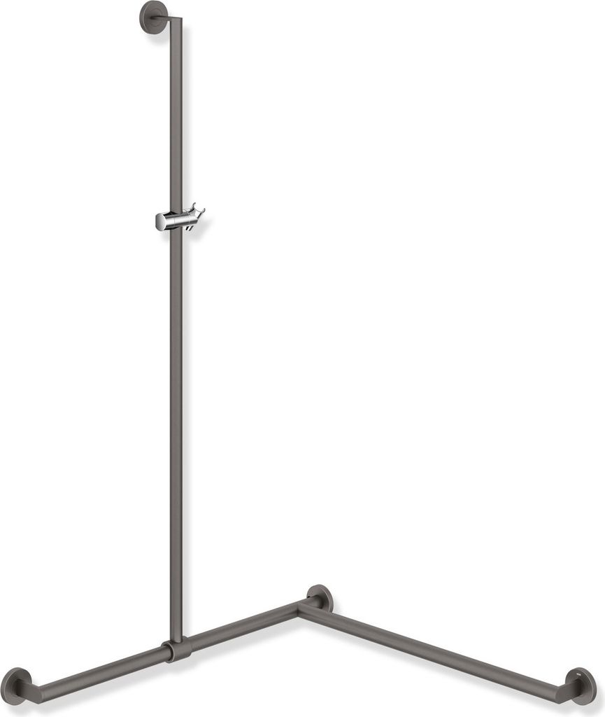 HEWI Duschhandlauf mit verschiebbarer Brausehalterstange des Systems 900, Edelstahl, Ausführung rechts, HEWI Farbe DD (Dunkelgrau Perlglimmer tief...