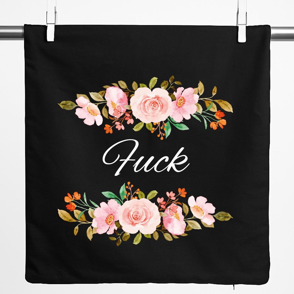 Huuraa Kissenbezug Fuck englisch Blumen 40x40cm Black Baumwolle Dekokissenbezug Geschenkidee