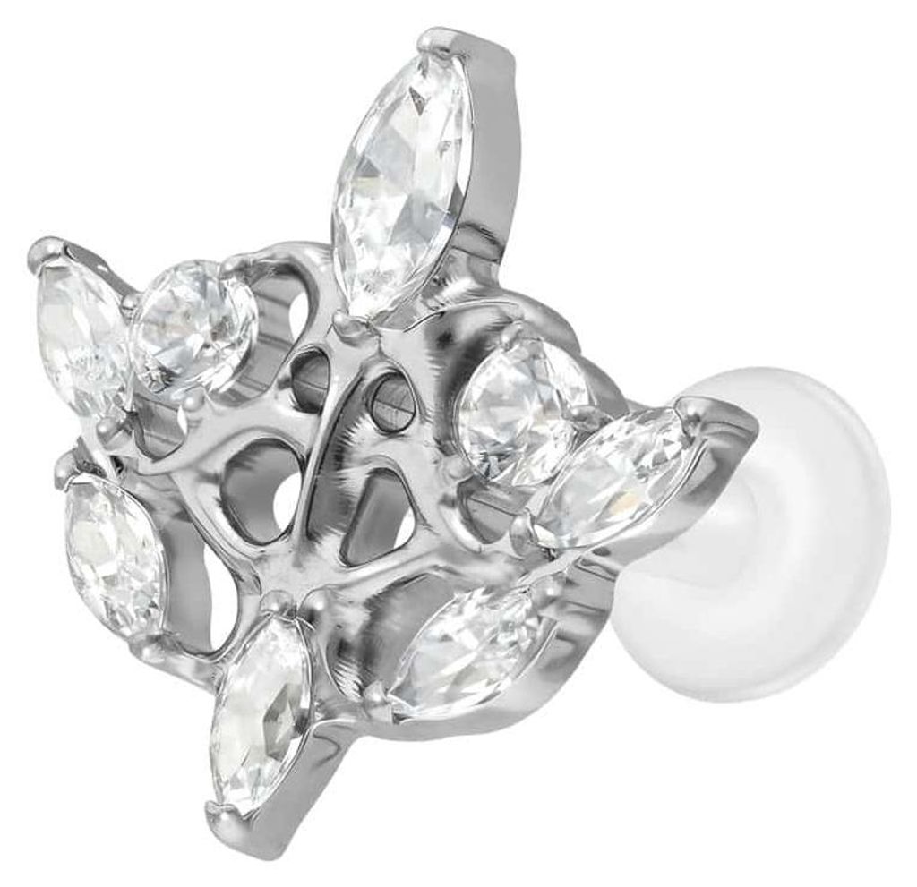 Ohrpiercing, Nasenpiercing PTFE Labret mit Innengewinde + Titan-Aufsatz GOTISCHES DESIGN Silber Stablänge: 10mm | Stabstärke: 1,6mm