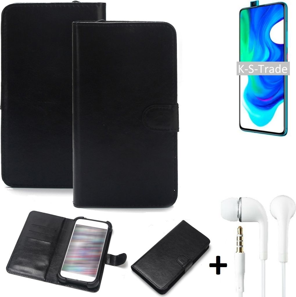 K-S-Trade Wallet Case Handyhülle kompatibel mit Xiaomi Poco F2 Pro Schutzhülle Flip cover Flipstyle Tasche Hülle Flipcover Slim Bumper schwarz + in