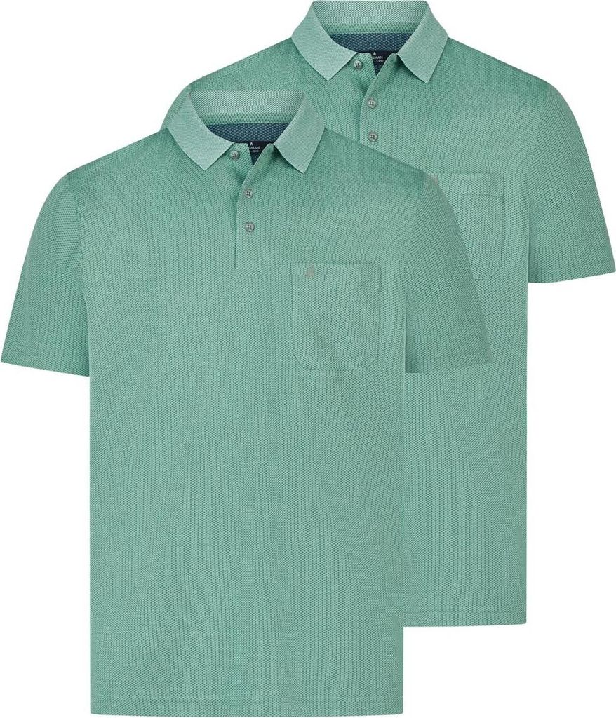 RAGMAN 2er Pack Basic Poloshirt Dezentes Jacquard-Muster, Knopfleiste und praktische Brusttasche, Knitterarm und formstabil