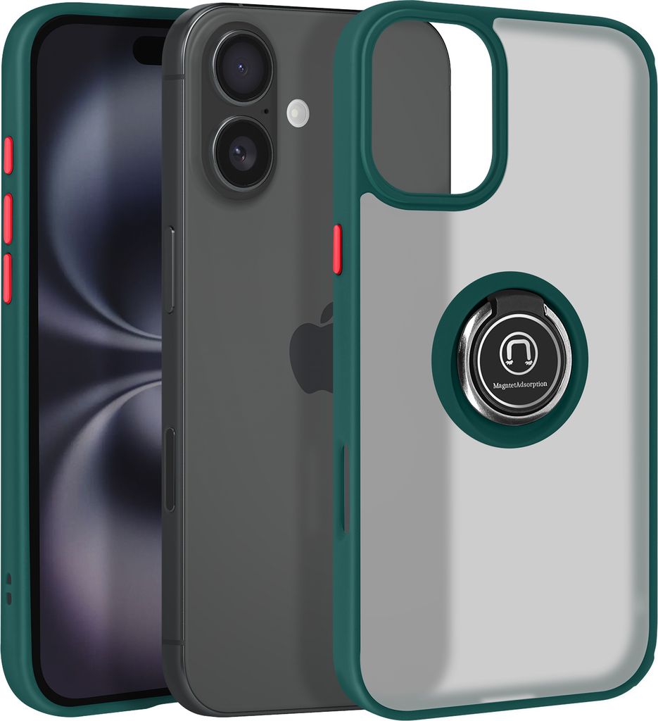 Avizar, Handyhülle für Apple iPhone 16 Plus Metallring, Video-Halterung, Grün