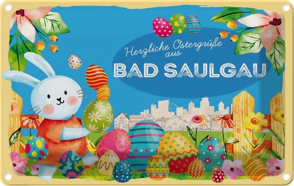 vianmo Blechschild 12x18 cm Ostergrüße BAD SAULGAU Ostern Gruß