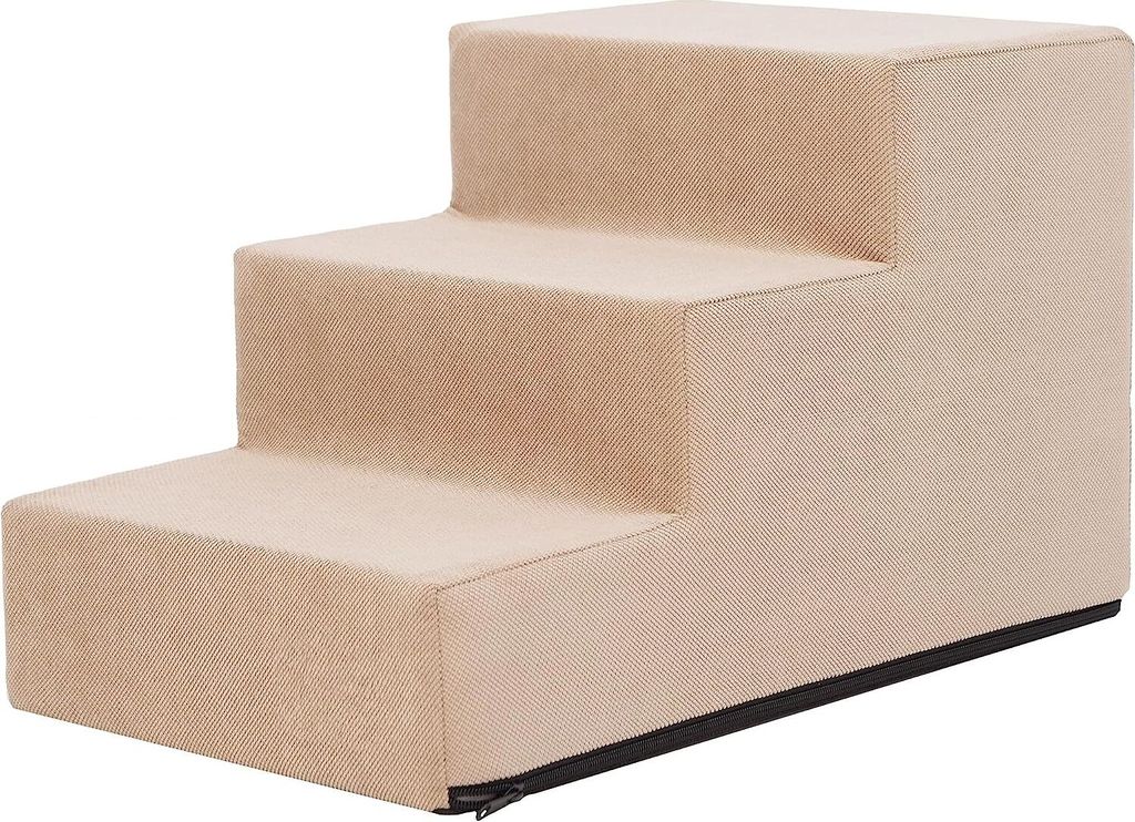 PillowPrim Tiertreppen Einganghilfe Kleinere Hunde Stufen Rampe Katzentreppe 3 Stufen Klein Beige Höhe 30 cm
