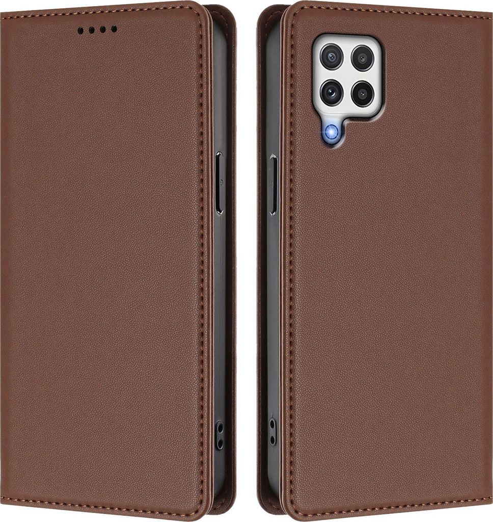 Handyhülle für Samsung Galaxy A22 4G, Kunstleder Klapphülle Stoßfeste Magnetische Hülle mit Ständer Braun