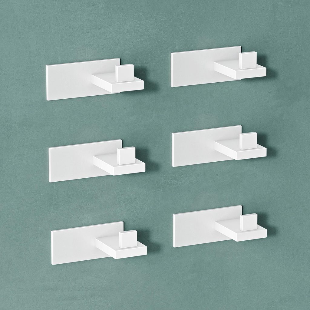 Mai & Mai Kleiderhaken 6 Stück Wandgarderobe Wandhaken aus Edelstahl Garderobenleiste Garderobenhaken 8cm Matt weiß Stalo-06